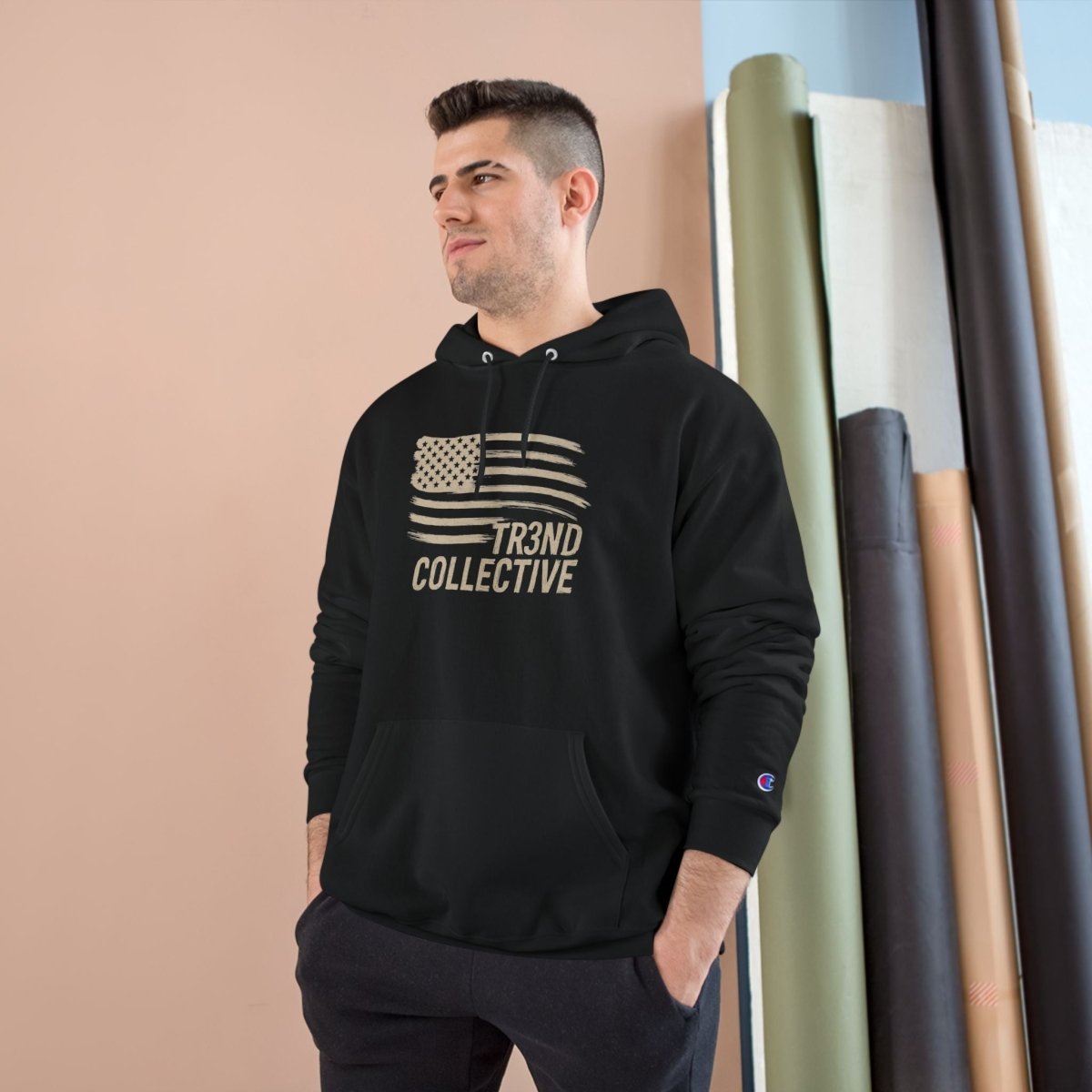 TR3ND Champion Graphic Hoodie, Black Flag Vintage Sweatshirt, Casual Wear, Comfortable Pullover, Gifts for Him/Her - TR3ND COLLECTIVE