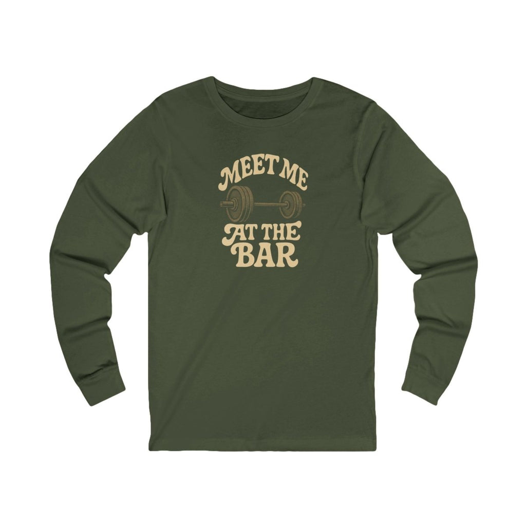 Unisex Long Sleeve Fitness Tee - Meet Me at the Bar, Gym Shirt, Workout Apparel, Casual Wear, Gift for Fitness Enthusiasts - TR3ND COLLECTIVE